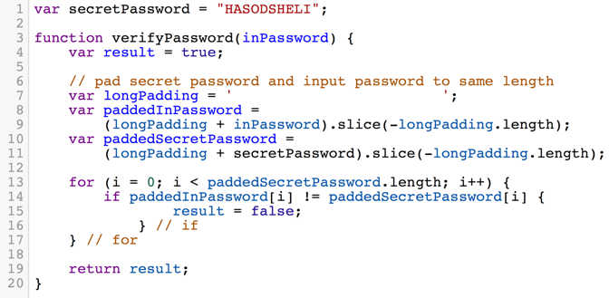Prevention method 1, padding the user guess and the secret password to the same length and check all characters even if there’s a mismatch in the first character.